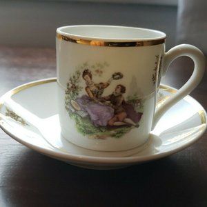 Limoges White Porcelain Demitasse Cup And Saucer Gold Trim Made In France